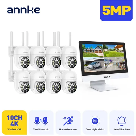 8PCS 5MP Solar Security Cameras 10CH NVR WiFi PIR Color Night Vision