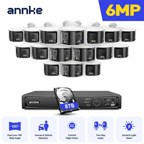 ANNKE 6MP Dual Lens 180° POE Security Camera System Two Way Audio 16CH 12MP NVR