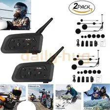 2x V6 Pro Motorcycle Helmet Intercom Bluetooth Headset 6 Riders 1200m Interphone