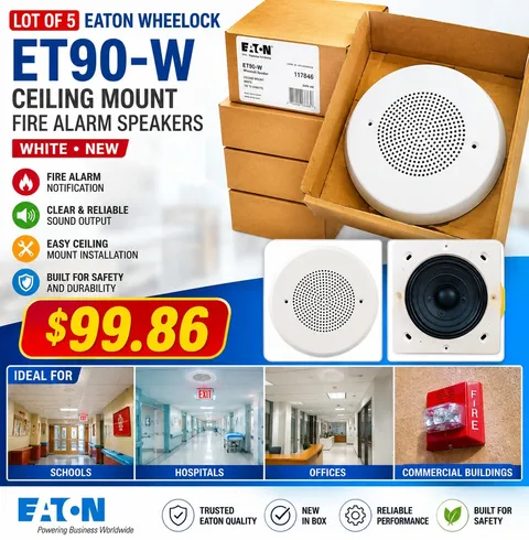 Lot of 5 Eaton Wheelock ET90-W Ceiling Mount Fire Alarm Speakers White New