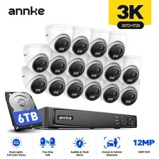 ANNKE 16CH 12MP NVR 3K 5MP POE Color Night Security Camera System Two Way Audio
