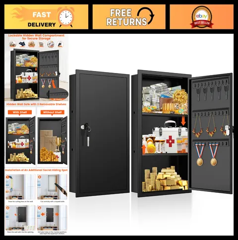 22" Tall In-Wall Safe with Removable Shelf, Lockable Home Safe for Keys, Jewelry