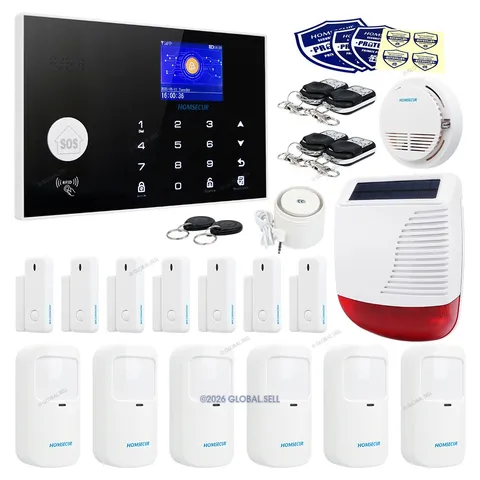 HOMSECUR Wireless&Wired 4G Burglar Alarm System+Wireless Solar Red Flash Siren