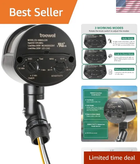 Smart Motion Sensor with 60ft Detection & 3 Modes - Black, Wall-Mountable