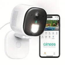 WINEES 2K Outdoor WiFi Security Camera IP65 Color Night Vision AI Detect