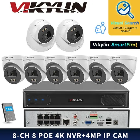 VIKYLIN SmartFind 8POE 8CH NVR System Full Color IVS 4MP Security Camera MD Lot