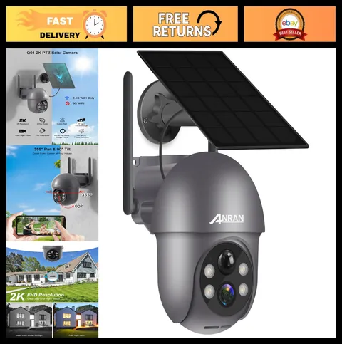 2K Wireless Solar Security Camera Outdoor, Pan/Tilt 360° View, Night Vision, Gra