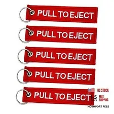 5x Red/White Pull to Eject Keychain 5" x 1" - Apex Imports (5x Pack)