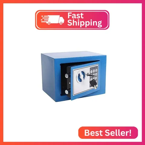 Yuanshikj Small Steel Security Safe Box with Keypad,Key;0.23 Cu Ft, Blue