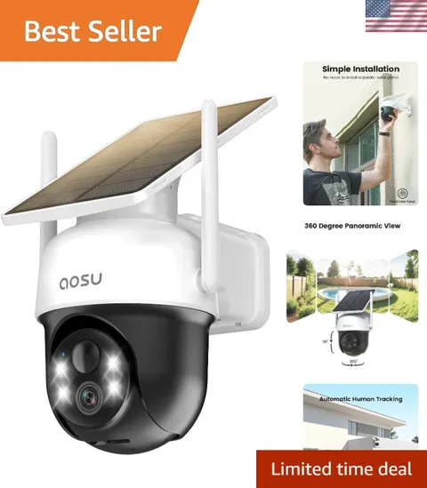 Solar Camera Security Outdoor - 100% Wire-Free Security Cameras Wireless Outd...
