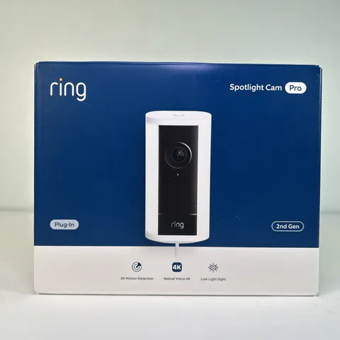 Brand New Ring Spotlight Cam Pro Plug-In 2nd Gen White 4k Retinal Vision 2025