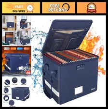 Fireproof File Box with Lock, Portable Document Organizer, Collapsible Storage f