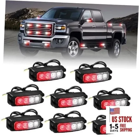  8PCS Sync Grill Emergency Lights 32 LED Red White Firefighter Lights Red/White
