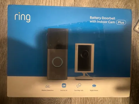 Ring - Battery Doorbell 2K (newest model), Speckled Gray + Indoor Cam Plus - ...