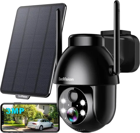 Solar Security Cameras Wireless Outdoor, 2K PTZ Wifi 3MP Indoor Security Camera
