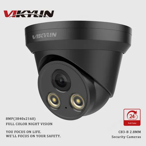 VIKYLIN 8MP 4K Full Color Night Vision Turret IP Camera POE Waterproof Black Cam