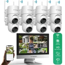 3MP Wireless Home Security Camera System WiFi Outdoor 360° PTZ 10CH 12'' Monitor