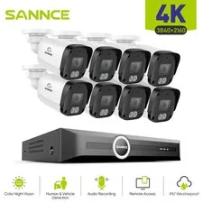 SANNCE 8CH NVR 4K Audio POE IP Security Camera System 8MP Color Night Outdoor AI
