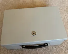 Beige Lockable Security Box with 2 Keys.  Used and clean condition