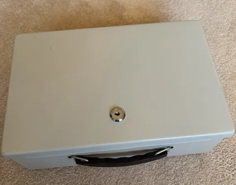 Beige Lockable Security Box with 2 Keys.  Used and clean condition