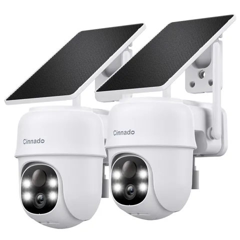 2K Wireless Solar Security Camera 2 Pack Outdoor Wi-Fi AI Detection Night Vision