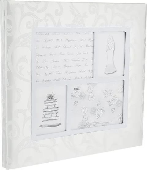 Pioneer 12 Inch by 12 Inch Postbound 4-Frame Fabric Cover Memory Book, White