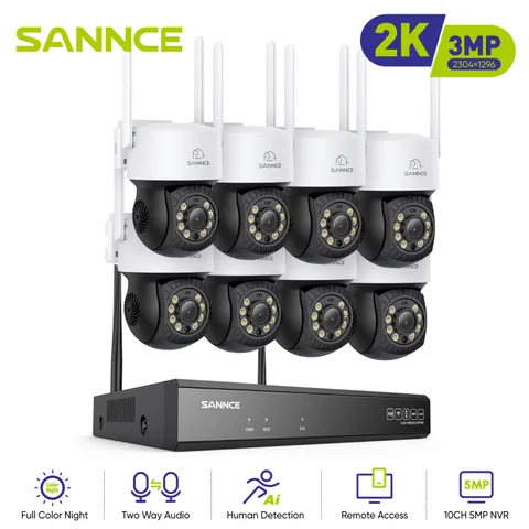 SANNCE 5MP 8CH NVR 3MP WIFI PT Security Camera System Color Night Two Way Audio