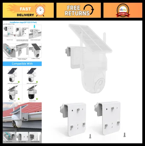 Solar Security Camera Gutter Mount - 2 Pack for Outdoor Wireless Cameras, White