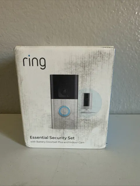 2pc Ring Essential Security Set with Battery Doorbell Plus and Indoor Camera
