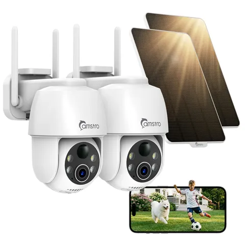CAMSTRO Solar Security Cameras Wireless Outdoor 2 Pack, WiFi 6 with 4dBi Ante...