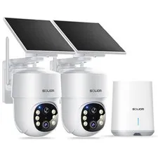 SOLIOM- 5MP Security Cameras Wireless Outdoor, No Subscription & Solar White