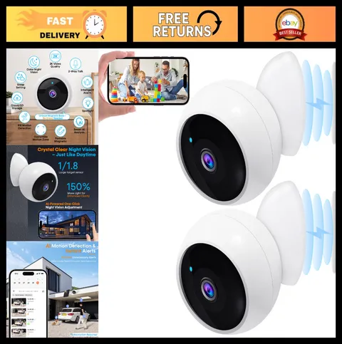 Wireless Outdoor Security Cameras 2-Pack - 2K WiFi, AI Motion Detection, Long Ba