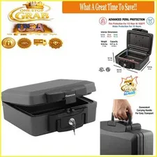 Fireproof Waterproof Safe Lock Box with Key, Portable Steel Safe Black