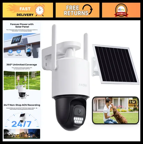 Wireless Outdoor Solar Security Camera 2.5K 4MP PTZ 360° Color Night Vision AI D