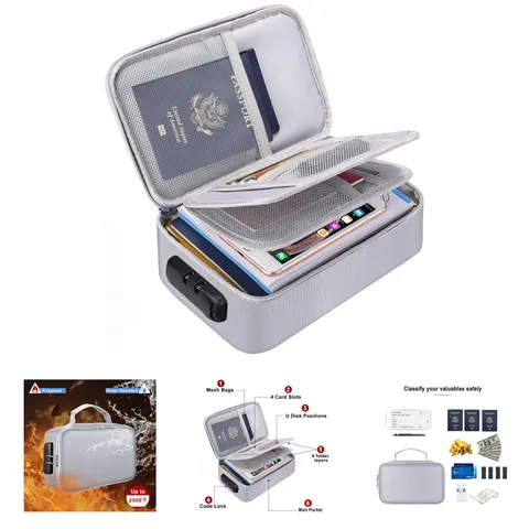 Small Fireproof Storage Organizer Case with Lock 9 x 5.3 x 3.7 inches