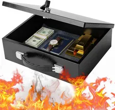 Fireproof Document Box with Key Lock Water Resistant Safe Storage 13.2x11 Black 