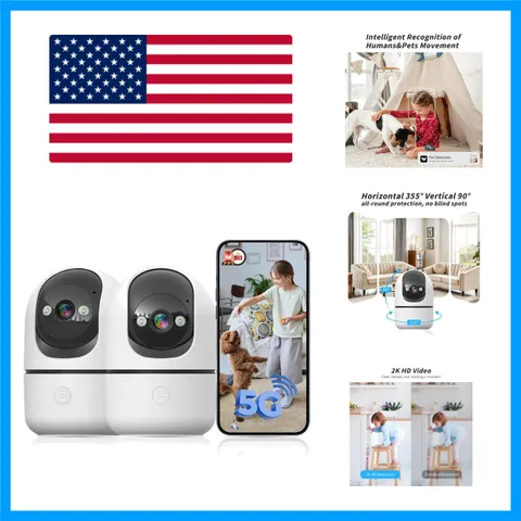 2-Pack Indoor Cameras with 2K Resolution, Cloud Storage & Night Vision