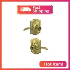 SCHLAGE Accent Bed/Bath Privacy Door Handle with Lock, Satin Brass