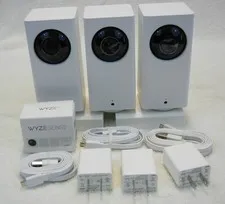 Set of Three Wyze Cam Pan WYZECP1 Indoor Cameras with Wyze Sense Starter Kit