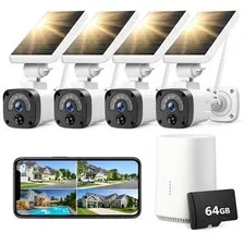 Solar Security Cameras Wireless Outdoor, 4-Camera 2.5K, SD Card