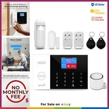 Wireless Home Alarm System 8 Piece Kit WiFi No Monthly Fee with App Alert Door