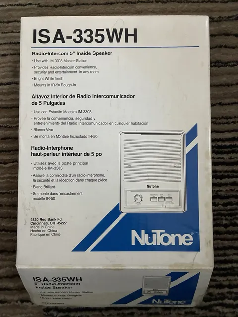 NuTone ISA-335WH Radio-Intercom 5" Inside Speaker White New Open Box