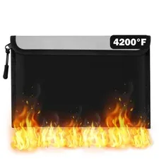 4200F Fireproof Waterproof Document Money Bag With Zipper 9.4x6.7 Inch Black