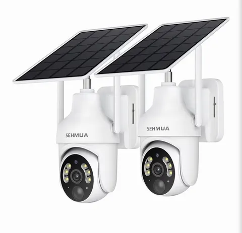 SEHMUA 2K Solar Security Cameras Wireless 2 Pack 360° View Pan RBX-S73 - White