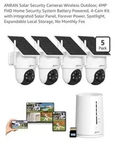 ANRAN Solar Security Camera System – 4 Cameras + Hub – 4MP FHD Wireless Outdoor 