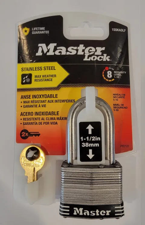 Master Lock Padlock 1 1/2 Stainless Steel Lock, 1SSKADLF Security lvl 8 *NEW*