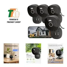 4-Pack 2K Wired Home Security Cameras - Waterproof, Night Vision & Alexa Enabled