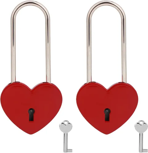 Love Lock Heart Padlock, 2PCS 50mm 3.5 inches Rubber Paint Red Craft Single H...