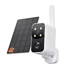 No WiFi Cellular Security Camera, Built-in 4G LTE SIM Card, 180° Pan, 2K White