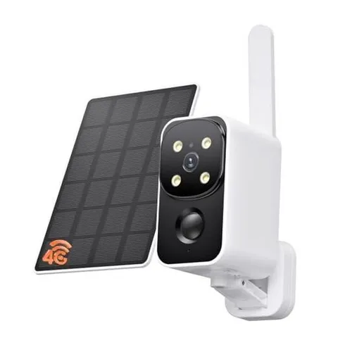 No WiFi Cellular Security Camera, Built-in 4G LTE SIM Card, 180° Pan, 2K White